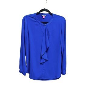 Vince Camuto Women’s Blue Ruffle Long Sleeve Top Size Medium